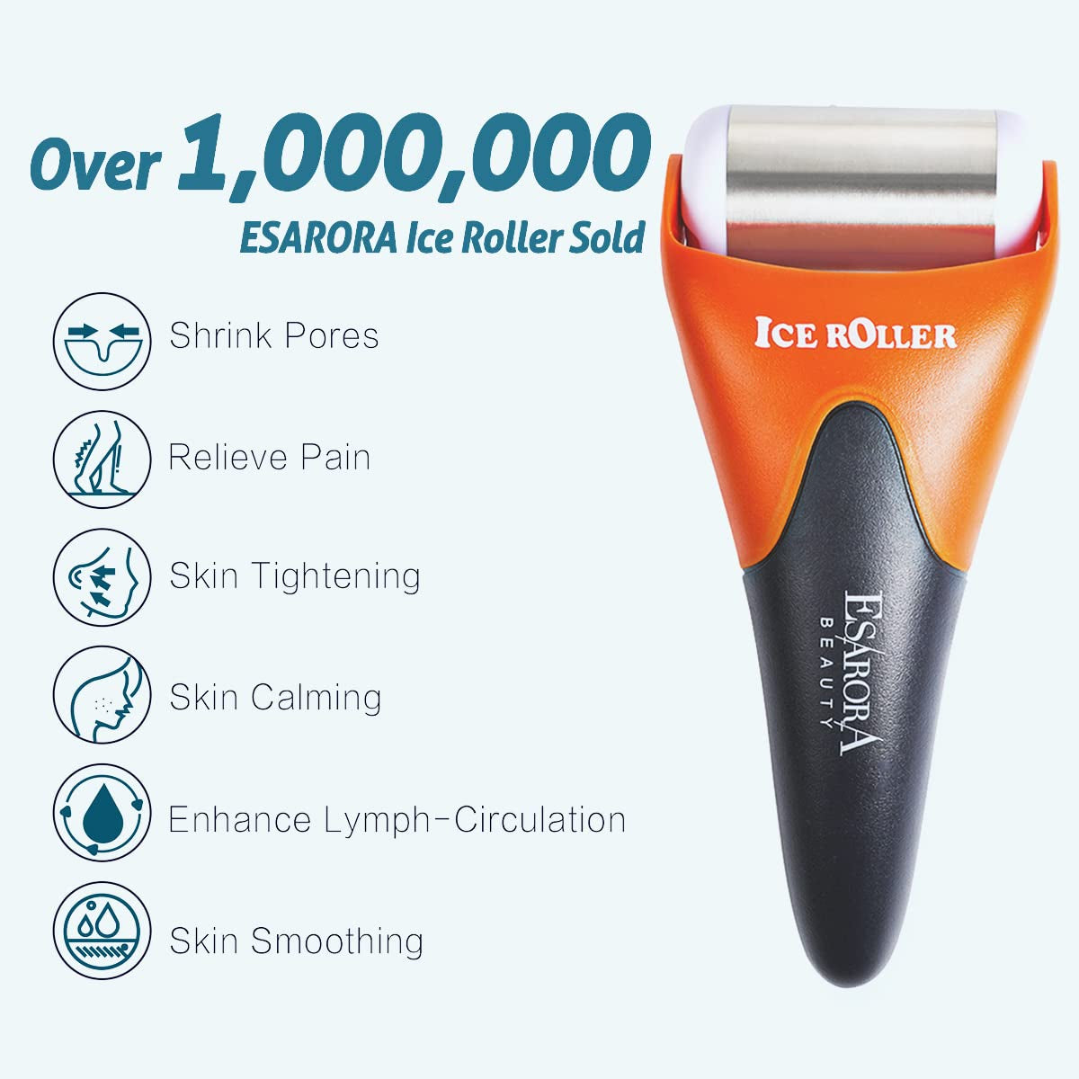 Ice Roller for Face & Eye, Puffiness, Migraine, Pain Relief and Minor Injury, Skin Care Products - Black Orange (1 Plastic Roller & 1 Stainless Steel Roller)