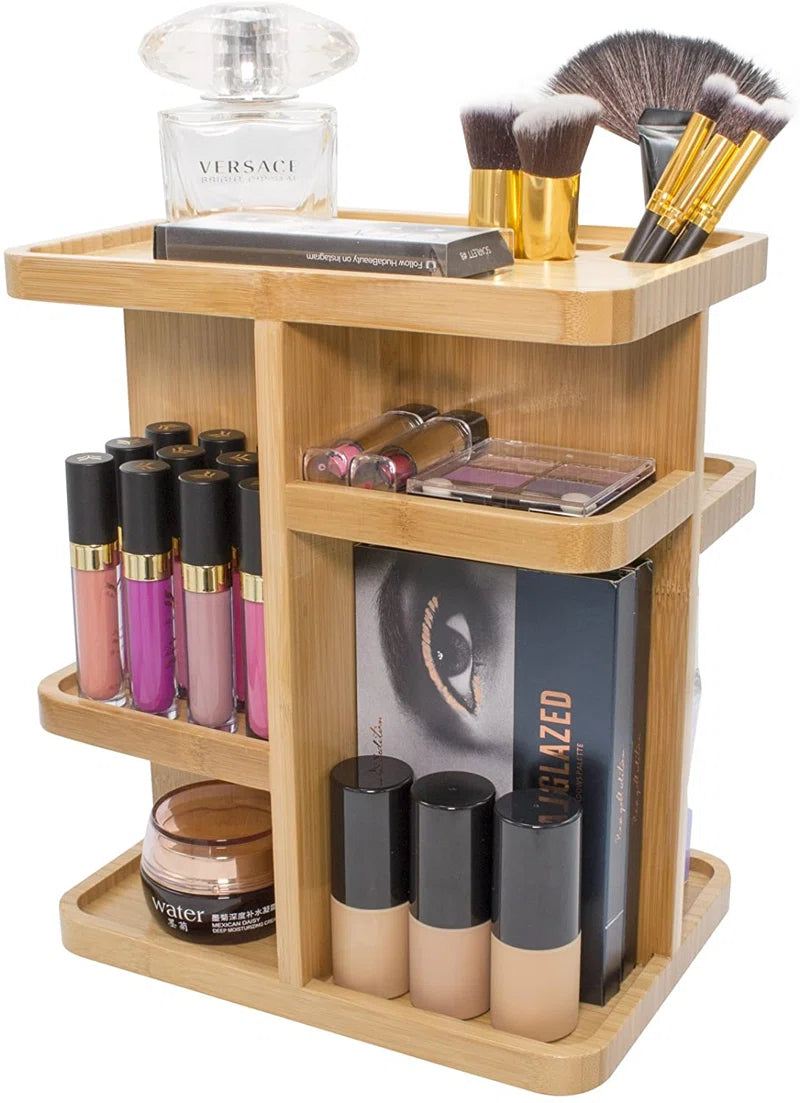 360 Degree Bamboo Rotating Makeup Organizer