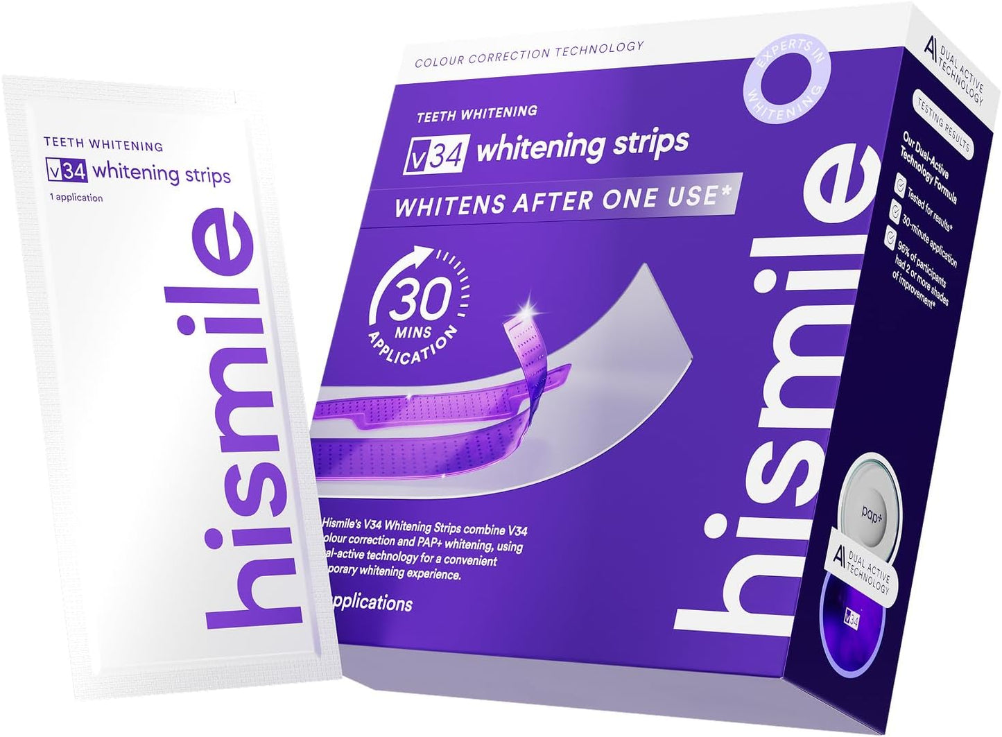 V34 Whitening Strips, Teeth Whitening Strips, Purple Tooth Whitening, Purple Whitening Strips, Tooth Stain Treatment, Combining Whitening and Colour Correction