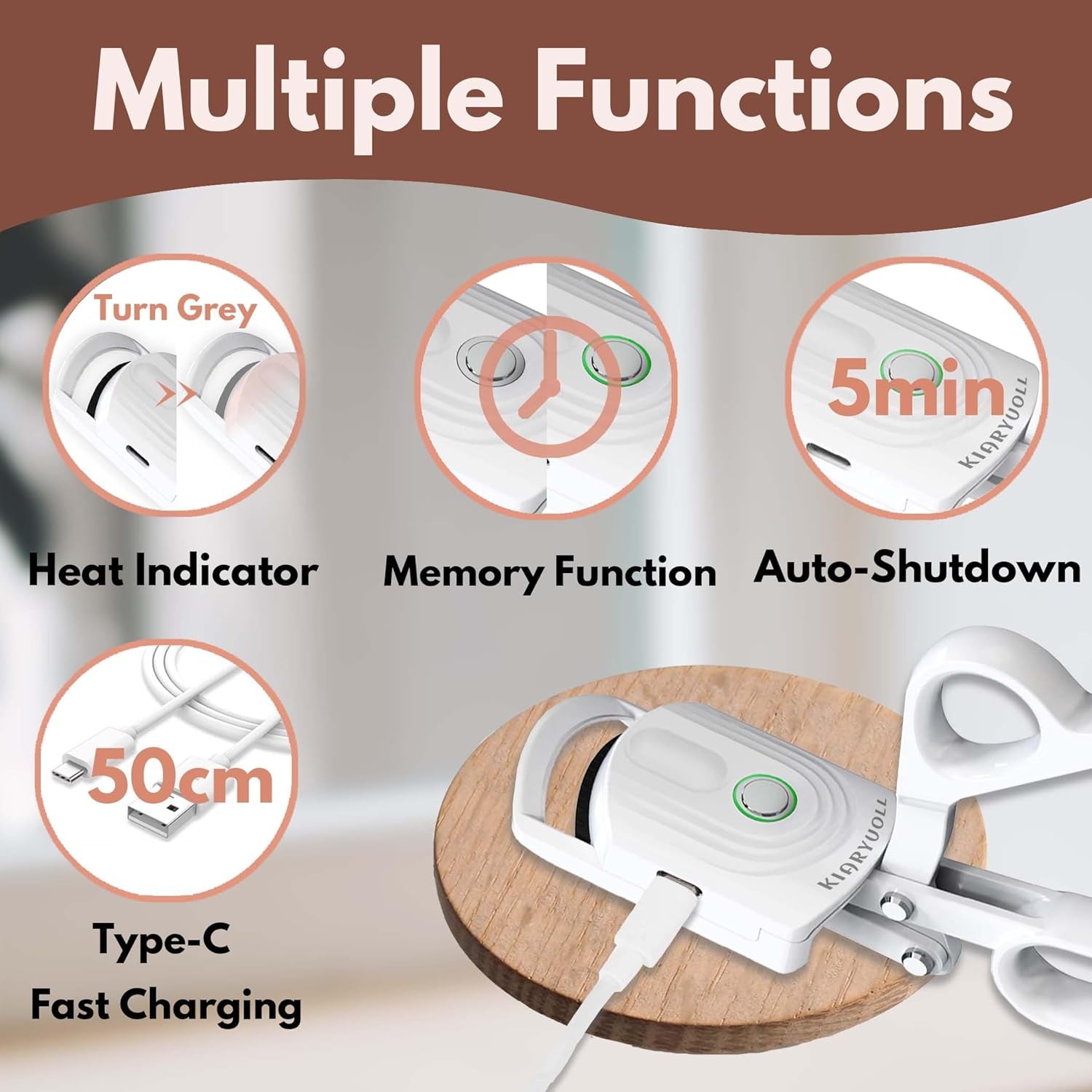 Heated Eyelash Curler - USB Rechargeable Heated Eyelash Curler (Type-C), 3 Heated Modes, Spring Design, Professional Makeup Tool (Colour White)