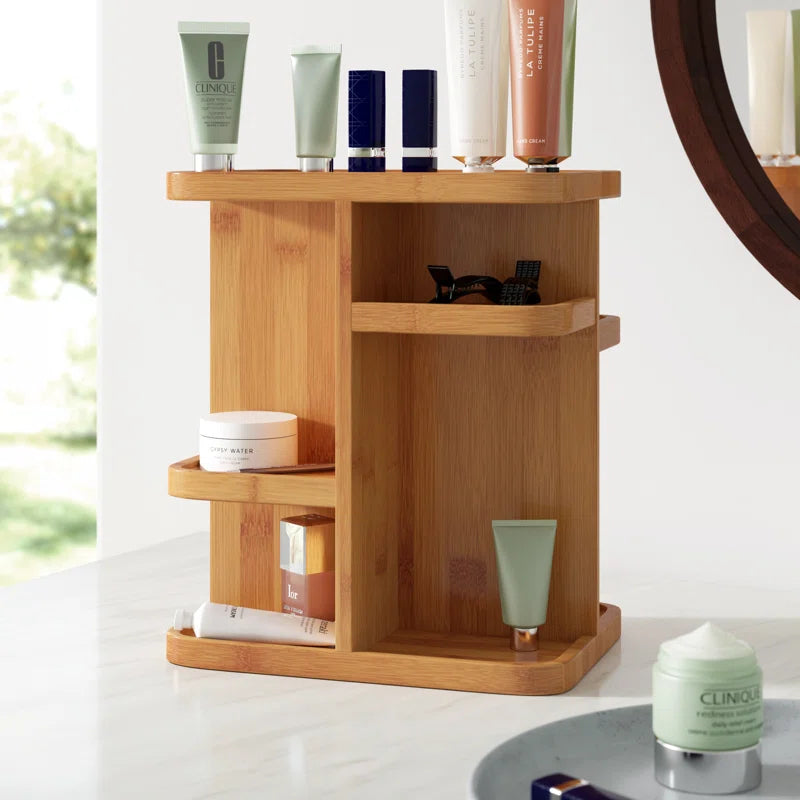 360 Degree Bamboo Rotating Makeup Organizer