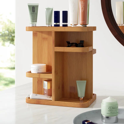 360 Degree Bamboo Rotating Makeup Organizer
