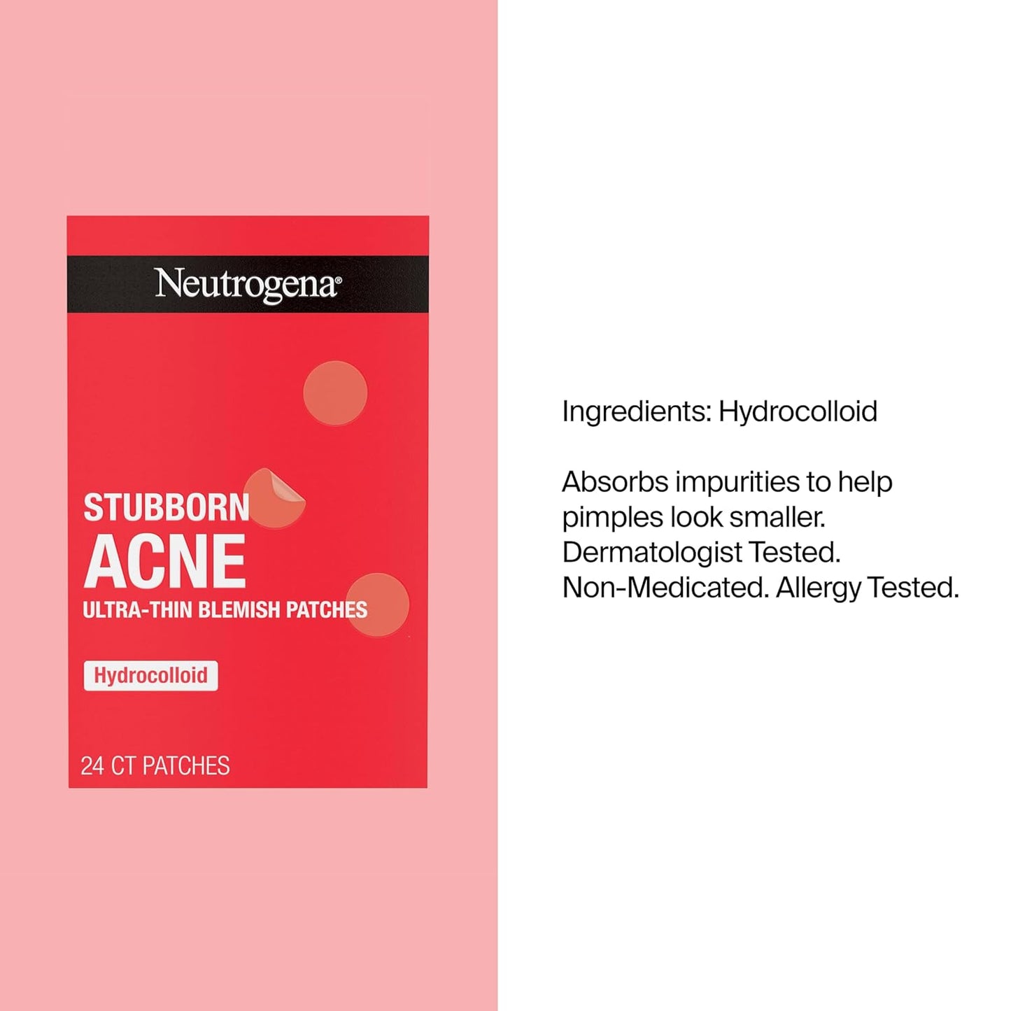 Neutrogena Stubborn Acne Patches, Hydrocolloid Absorbs Impurities Ultra-Thin Pimple Patches Work Overnight, 24 Ct