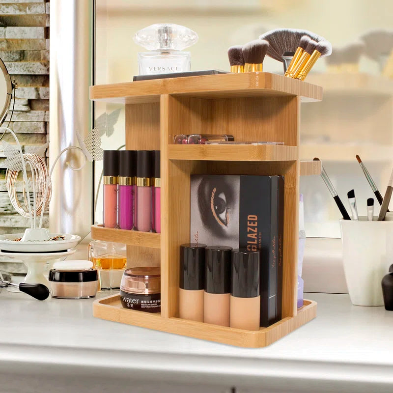 360 Degree Bamboo Rotating Makeup Organizer