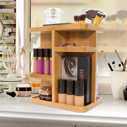 360 Degree Bamboo Rotating Makeup Organizer