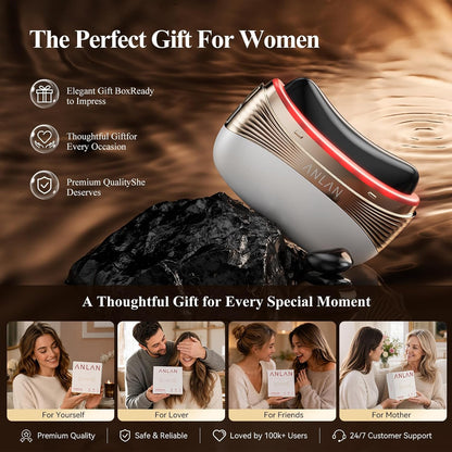 Electric Gua Sha, 2-In-1 Heated Natural Jade Massager with Vibration & Tri-Color LED Light, Rechargeable Facial Sculpting Contouring Tool for Face Neck, Ideal Gift for Women Home SPA