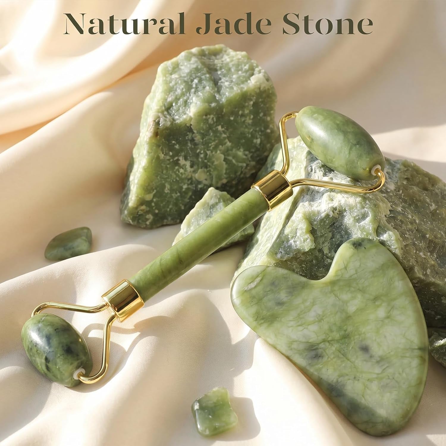 Icyme Jade Face Roller & Gua Sha, Facial Beauty Skin Care Tools, Self Care Gift for Men Women, Massager for Face, Eyes, Neck, Relieve Fine Lines and Wrinkles - Green