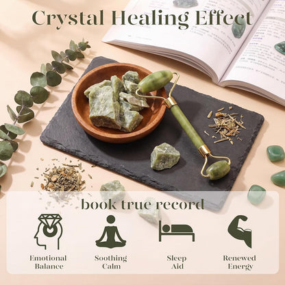 Icyme Jade Face Roller & Gua Sha, Facial Beauty Skin Care Tools, Self Care Gift for Men Women, Massager for Face, Eyes, Neck, Relieve Fine Lines and Wrinkles - Green