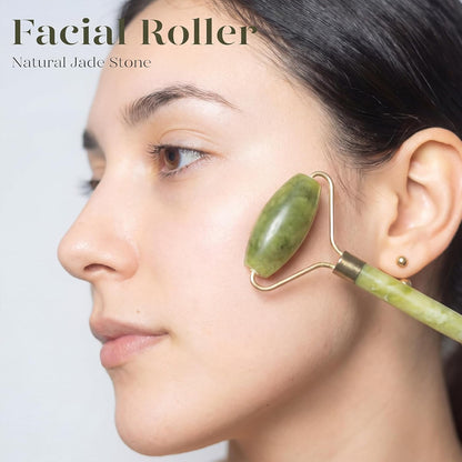 Icyme Jade Face Roller & Gua Sha, Facial Beauty Skin Care Tools, Self Care Gift for Men Women, Massager for Face, Eyes, Neck, Relieve Fine Lines and Wrinkles - Green