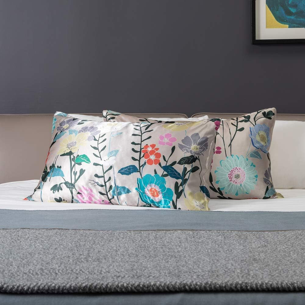 Satin Pillowcase for Hair and Skin. Wrinkle, Fade Resistant. Queen Size Pillowcases Set of 2. Satin Pillow Cases for Women. Silky Floral Pillowcase with Envelope Closure 20X30