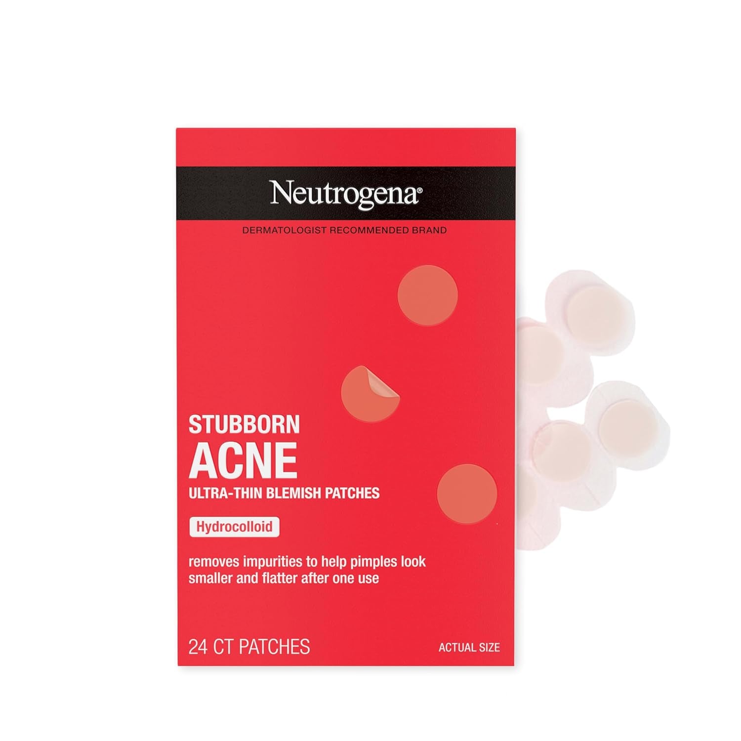 Neutrogena Stubborn Acne Patches, Hydrocolloid Absorbs Impurities Ultra-Thin Pimple Patches Work Overnight, 24 Ct
