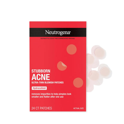 Neutrogena Stubborn Acne Patches, Hydrocolloid Absorbs Impurities Ultra-Thin Pimple Patches Work Overnight, 24 Ct