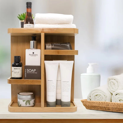 360 Degree Bamboo Rotating Makeup Organizer