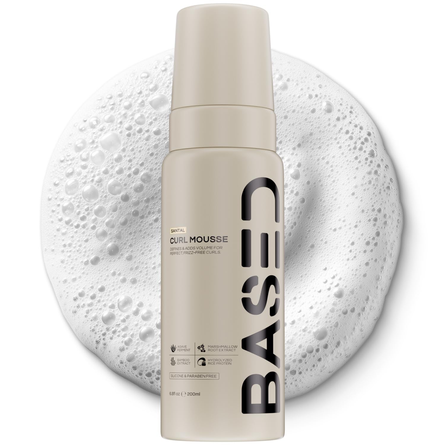 BASED Curl Mousse - Instant Volume & Definition with Flexible Hold - Lightweight Formula with Agave & Rice Protein - Non-Toxic, Silicone Free for All Curl Types (6.8 Fl Oz, Pack of 1)