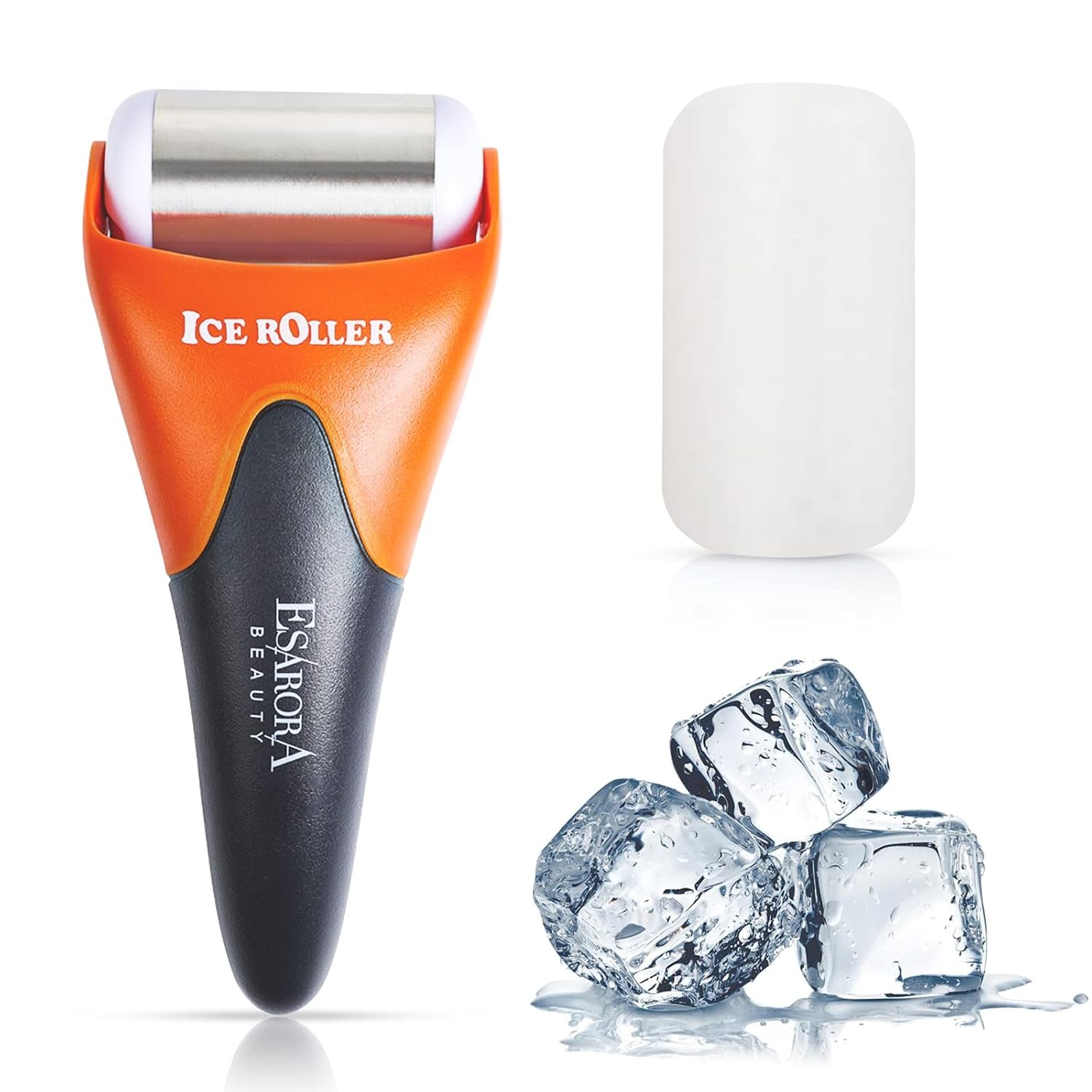 Ice Roller for Face & Eye, Puffiness, Migraine, Pain Relief and Minor Injury, Skin Care Products - Black Orange (1 Plastic Roller & 1 Stainless Steel Roller)