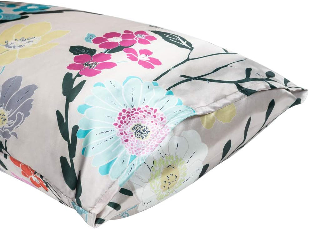 Satin Pillowcase for Hair and Skin. Wrinkle, Fade Resistant. Queen Size Pillowcases Set of 2. Satin Pillow Cases for Women. Silky Floral Pillowcase with Envelope Closure 20X30