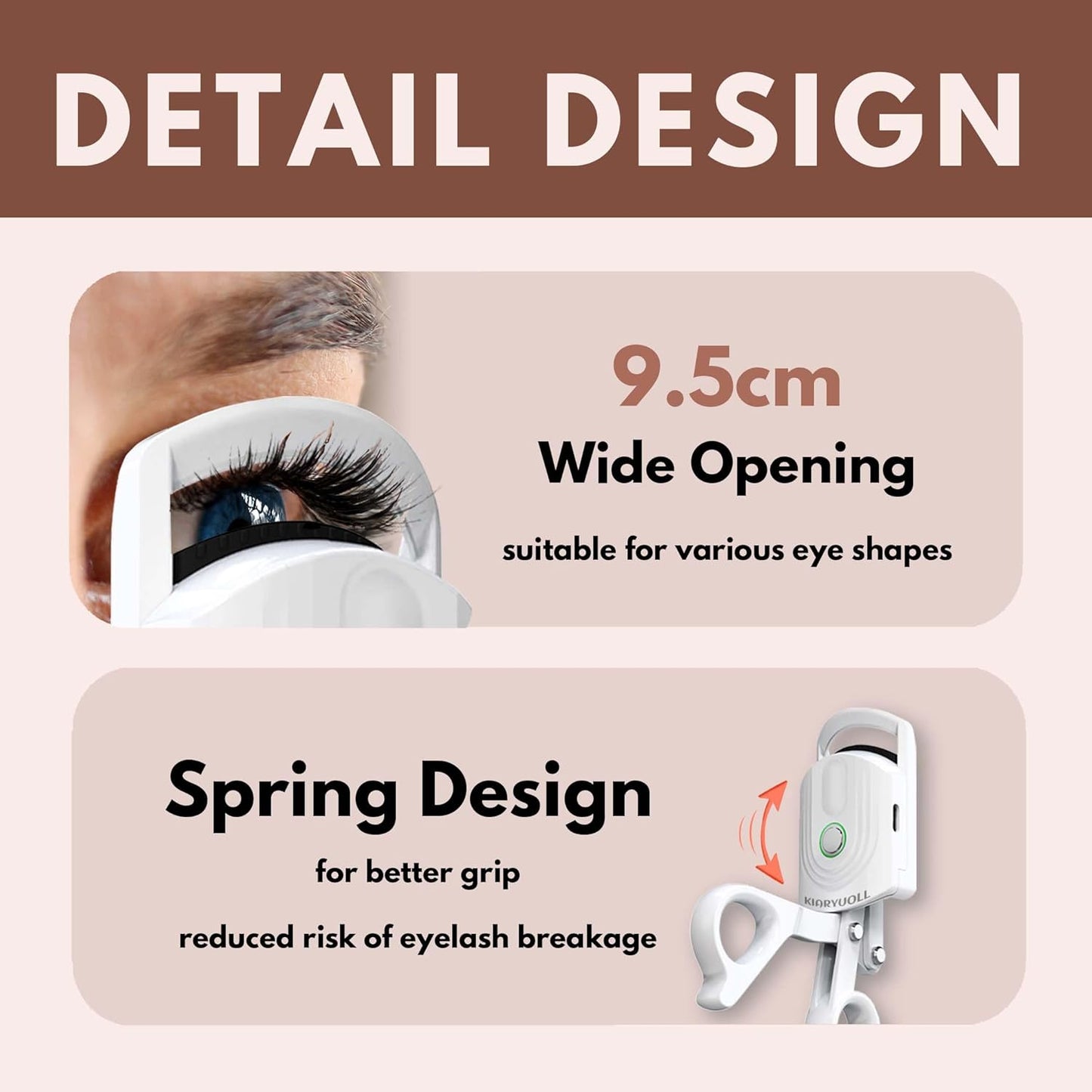 Heated Eyelash Curler - USB Rechargeable Heated Eyelash Curler (Type-C), 3 Heated Modes, Spring Design, Professional Makeup Tool (Colour White)