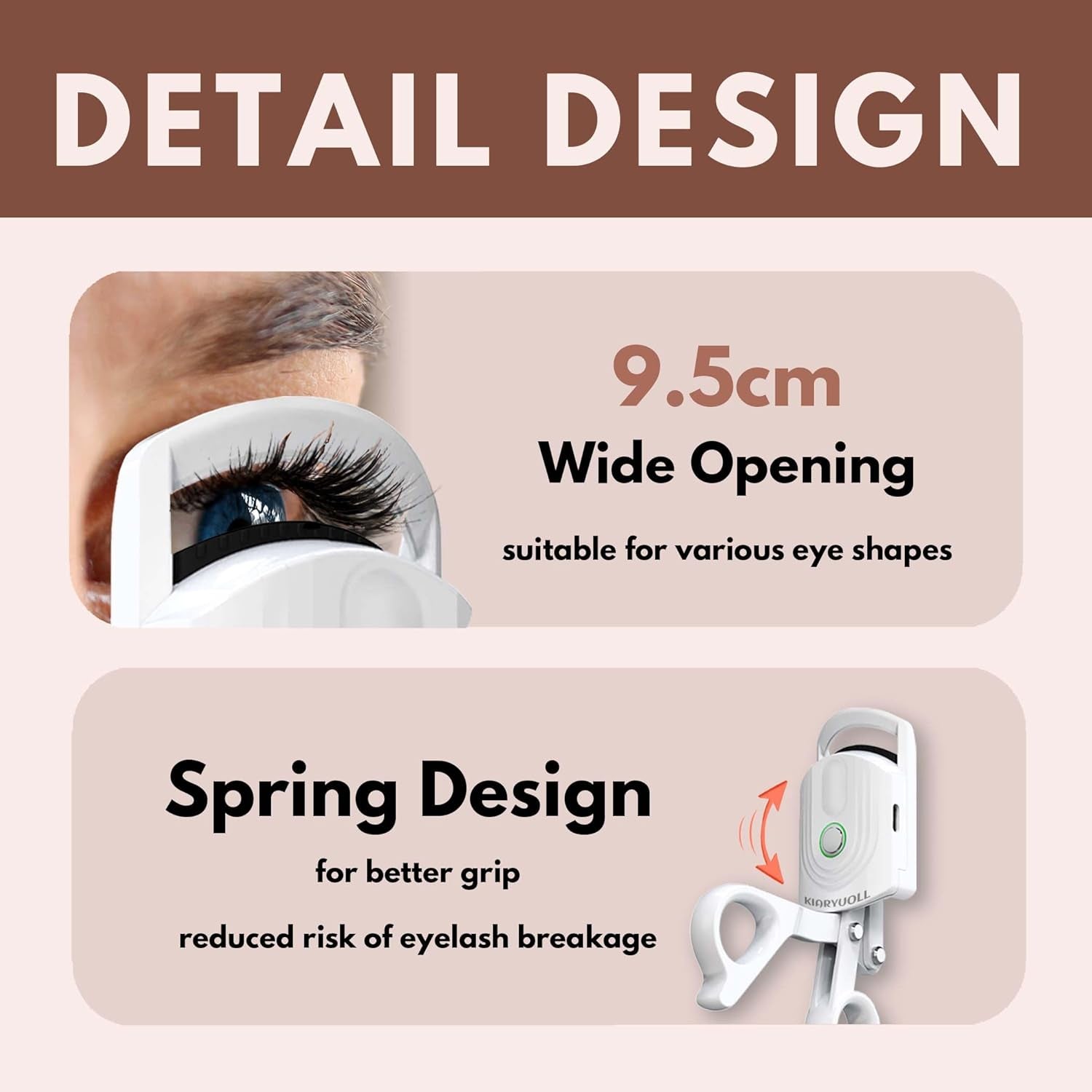 Heated Eyelash Curler - USB Rechargeable Heated Eyelash Curler (Type-C), 3 Heated Modes, Spring Design, Professional Makeup Tool (Colour White)