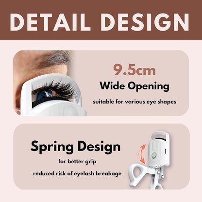 Heated Eyelash Curler - USB Rechargeable Heated Eyelash Curler (Type-C), 3 Heated Modes, Spring Design, Professional Makeup Tool (Colour White)