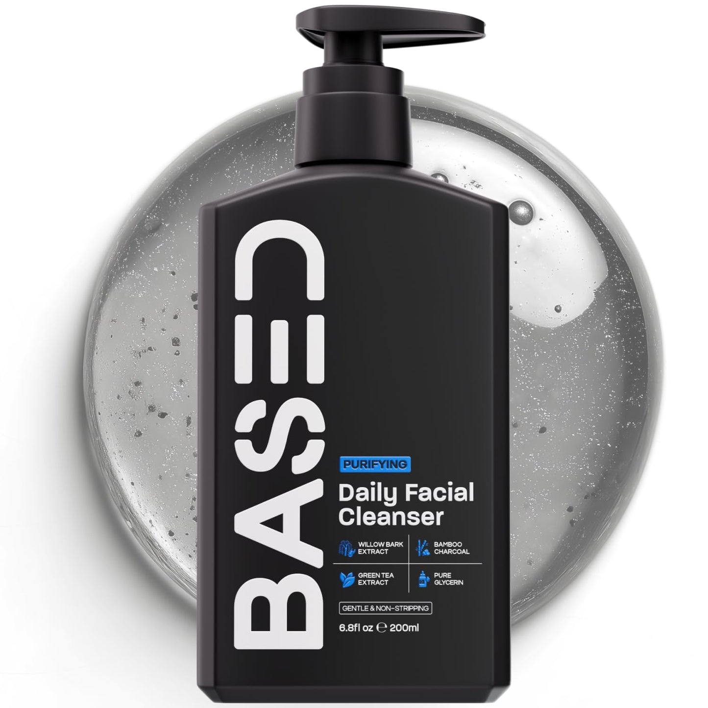 BASED Daily Facial Cleanser for Men - Deep Cleaning Formula with Bamboo Charcoal & Willow Bark - Removes Buildup without Stripping - Clear Skin (6.8 Fl Oz Pack of 1)
