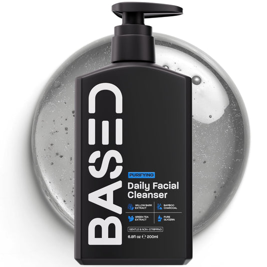 BASED Daily Facial Cleanser for Men - Deep Cleaning Formula with Bamboo Charcoal & Willow Bark - Removes Buildup without Stripping - Clear Skin (6.8 Fl Oz Pack of 1)