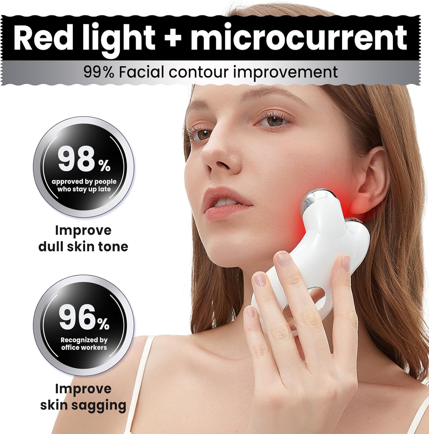 Microcurrent Facial Device,Latest Red Light Technology，Enhances the Ability to Lift the Face and Tighten the Skin，Facial Wrinkle Equipment，Smart Photon Micro-Current Device, Model:Ep-300.