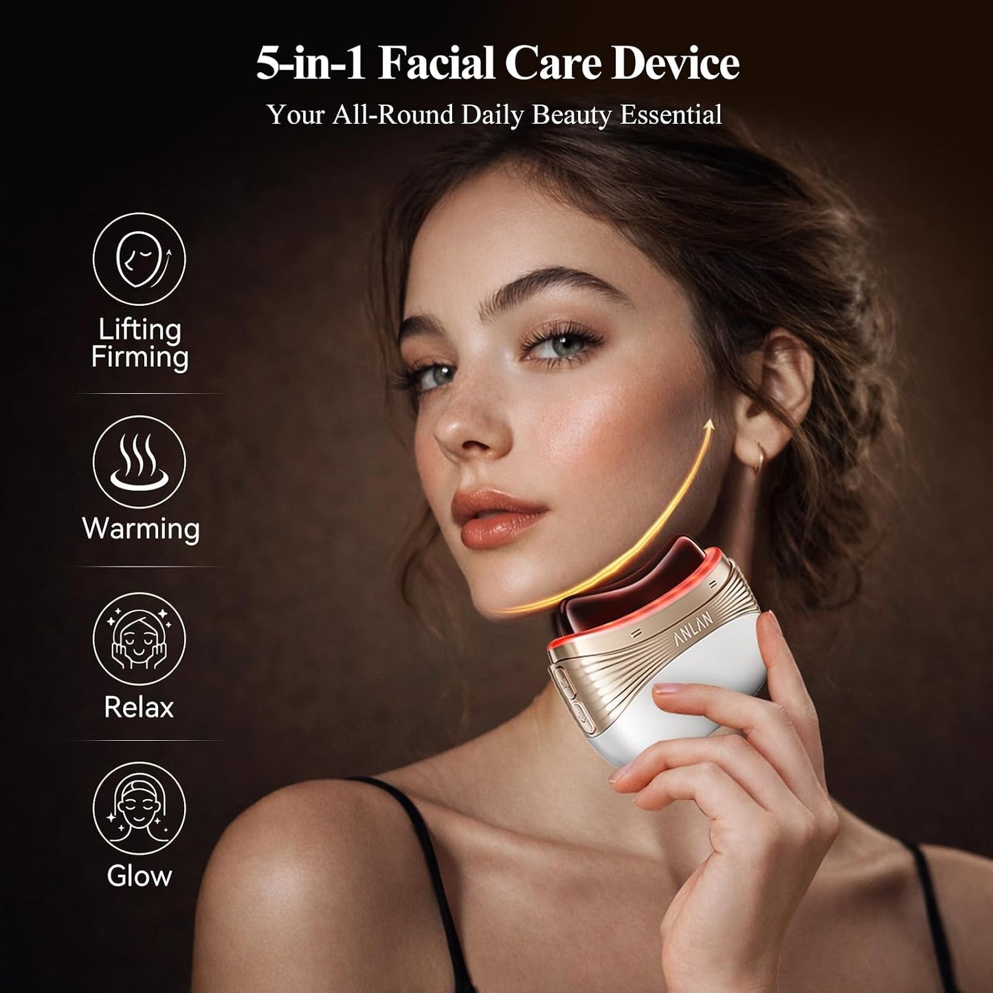 Electric Gua Sha, 2-In-1 Heated Natural Jade Massager with Vibration & Tri-Color LED Light, Rechargeable Facial Sculpting Contouring Tool for Face Neck, Ideal Gift for Women Home SPA