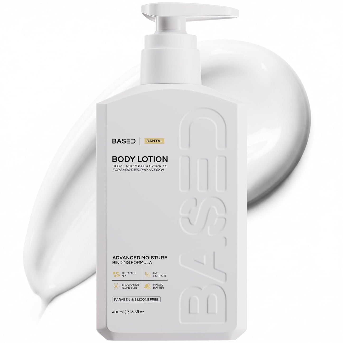BASED Body Lotion with Ceramides - Santal Scent Men'S Hydrating Moisturizer - Fast Absorbing Non Greasy Formula - Softens Dry Skin - Formulated & Filled in USA (13.5 Fl Oz, Pack of 1)