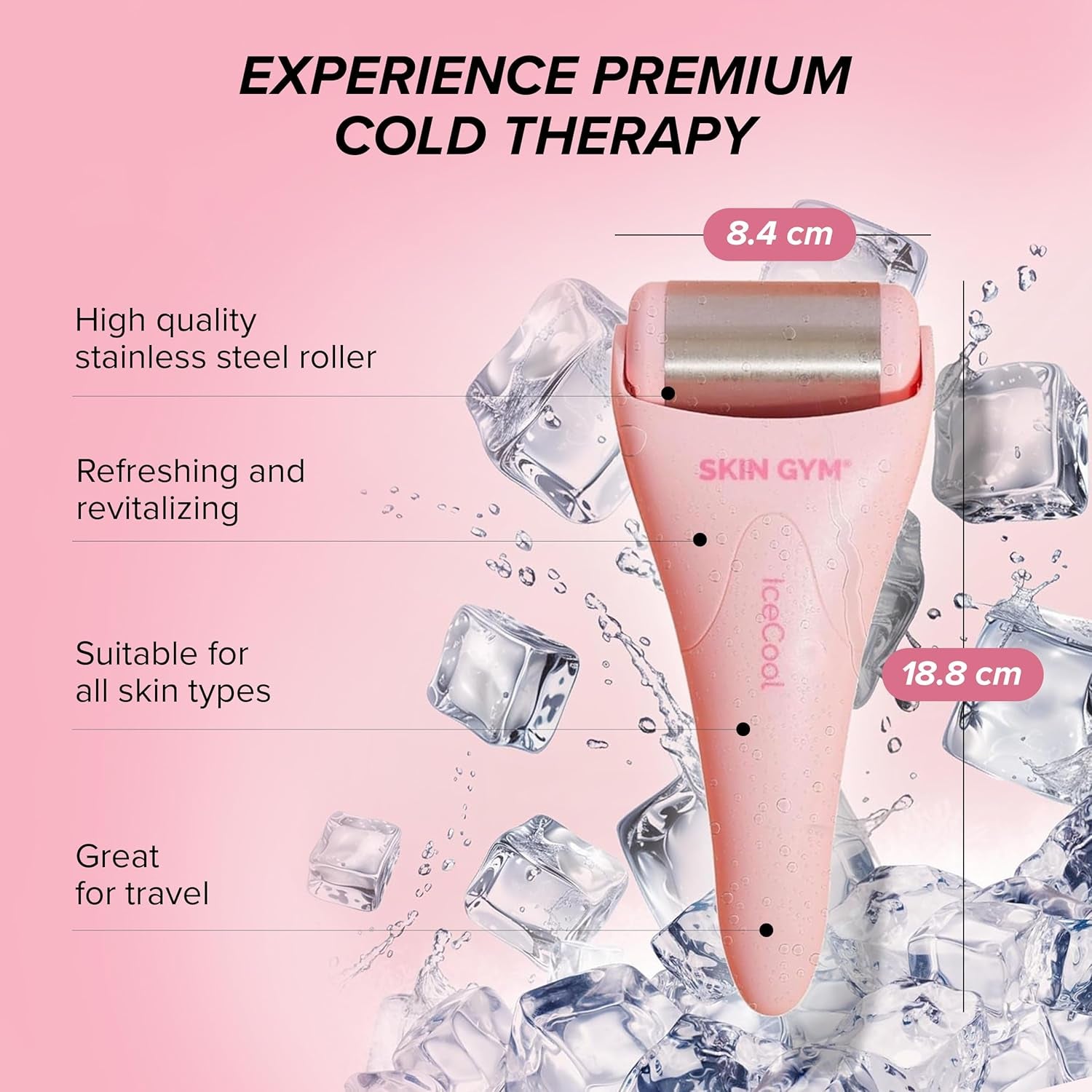 Icecool Stainless Steel Ice Roller for Face | Cryo Facial Ice Roller for Puffiness & Redness Relief | Cold Face Roller to Tighten Pores & Soothe Skin