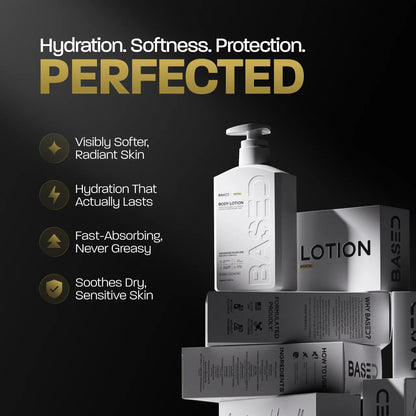 BASED Body Lotion with Ceramides - Santal Scent Men'S Hydrating Moisturizer - Fast Absorbing Non Greasy Formula - Softens Dry Skin - Formulated & Filled in USA (13.5 Fl Oz, Pack of 1)