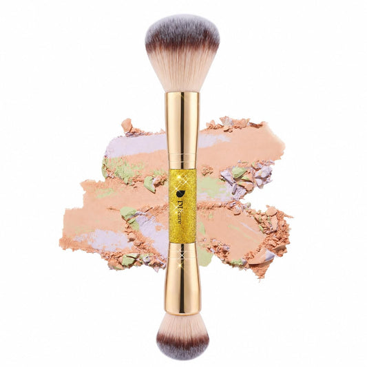 Dual End Powder Kabuki Makeup Brush Gold Glitter Vegan Synthetic for Liquid Cream Setting Powder
