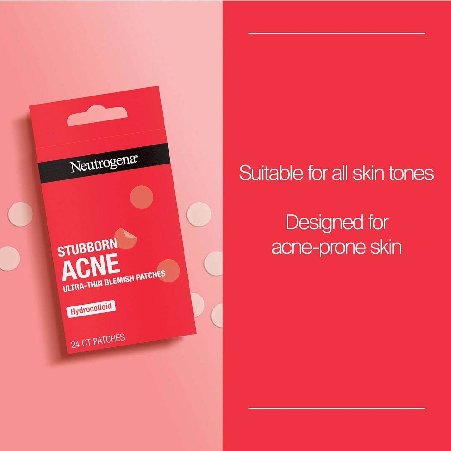 Neutrogena Stubborn Acne Patches, Hydrocolloid Absorbs Impurities Ultra-Thin Pimple Patches Work Overnight, 24 Ct