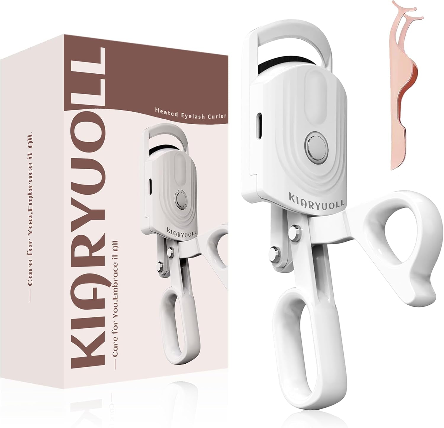 Heated Eyelash Curler - USB Rechargeable Heated Eyelash Curler (Type-C), 3 Heated Modes, Spring Design, Professional Makeup Tool (Colour White)