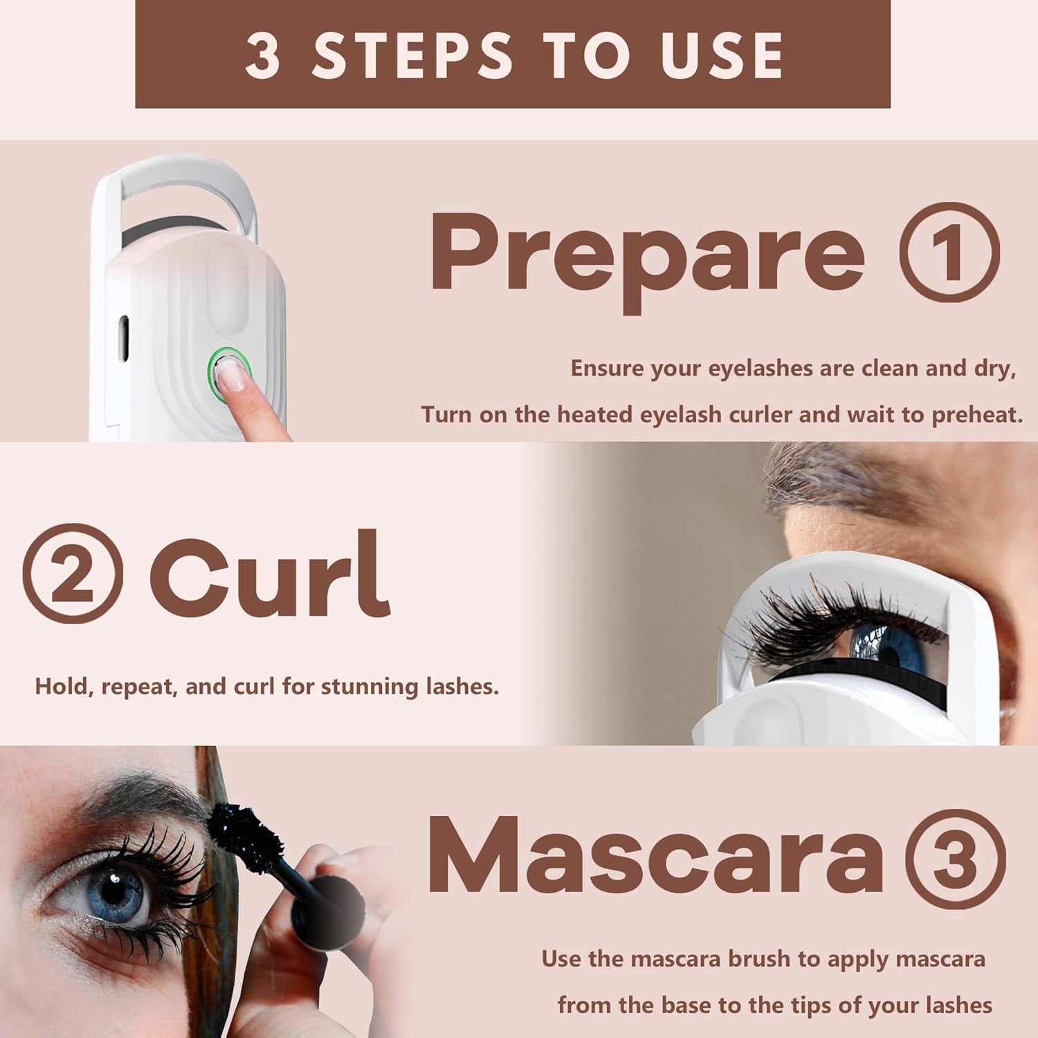 Heated Eyelash Curler - USB Rechargeable Heated Eyelash Curler (Type-C), 3 Heated Modes, Spring Design, Professional Makeup Tool (Colour White)